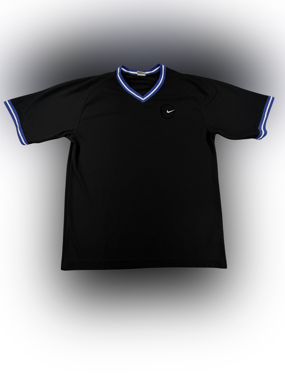 Men’s Nike Black Short-Sleeve V-Neck Shirt Basketball Embroidered On Chest Sz L